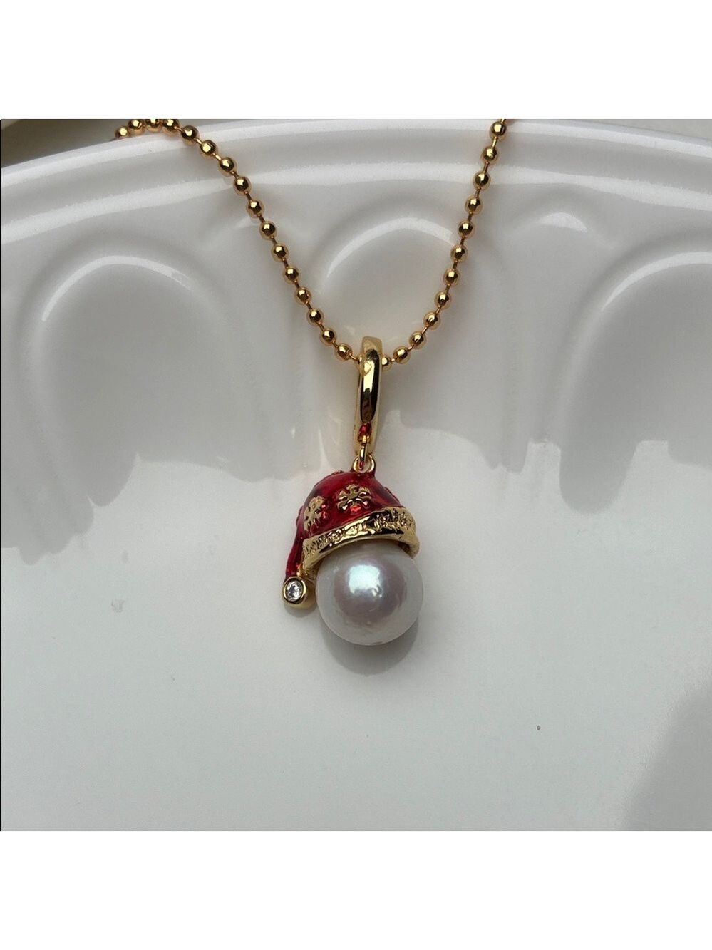 Elegant GoldPlated Freshwater Pearl Pendant Necklace|Santa|holiday necklace gift